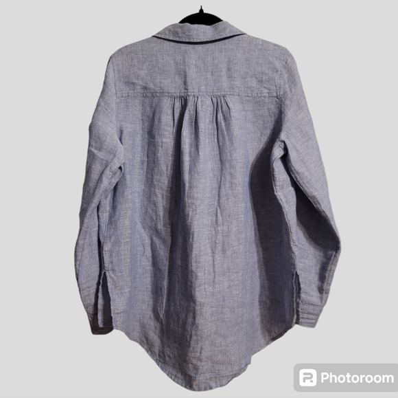 Sigrid Olsen Linen Tunic Top Women's Medium Blue Roll-Tab Sleeve High-Low Hem - Picture 5 of 10